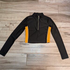 Forever 21 Black & Yellow Colorblock Crop Top Women’s M Half Zip Mock Neck